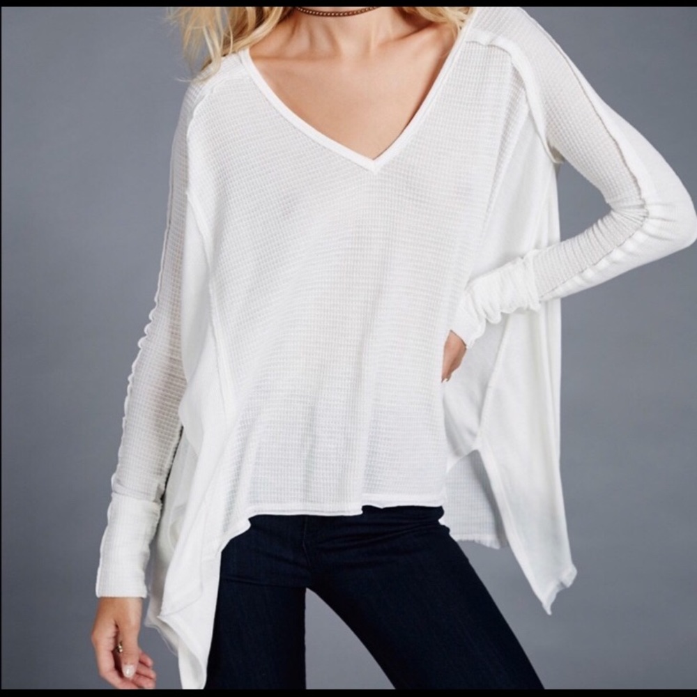 Free People White Thermal Long Sleeve Shirt